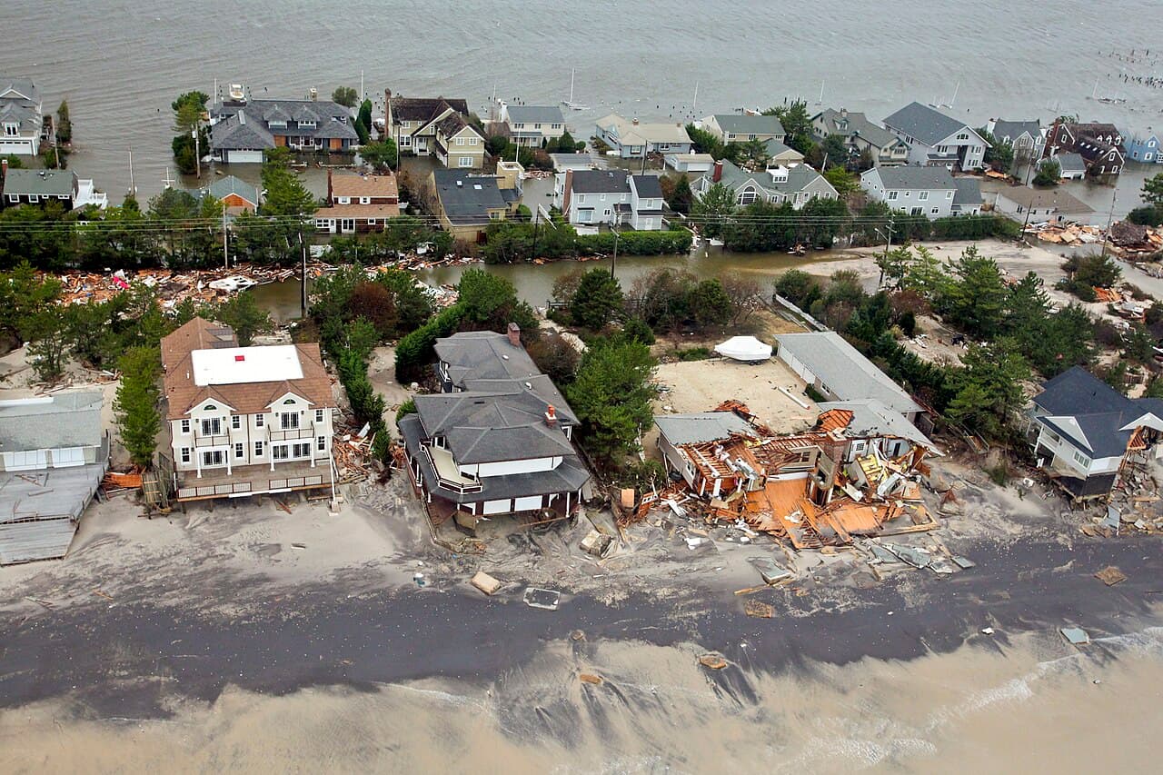 Aerial view of Hurricane Sandy damage along the New Jersey coastline