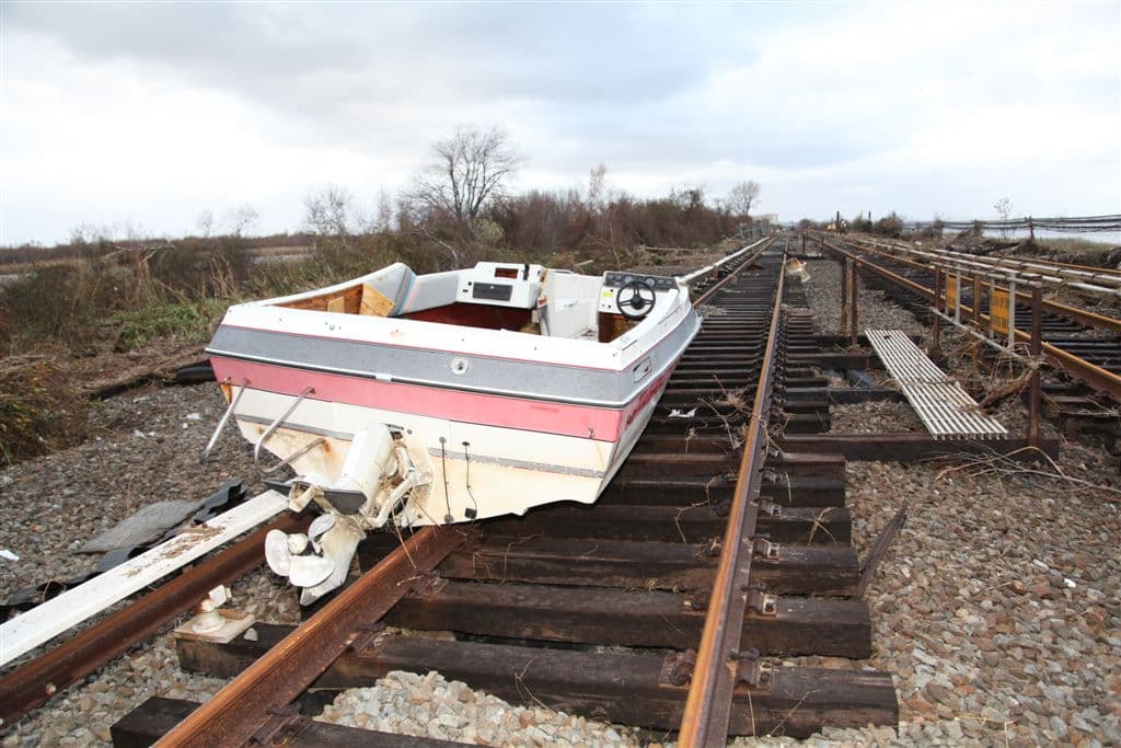 A boat washed onto subway tracks in New York after Hurricane Sandy