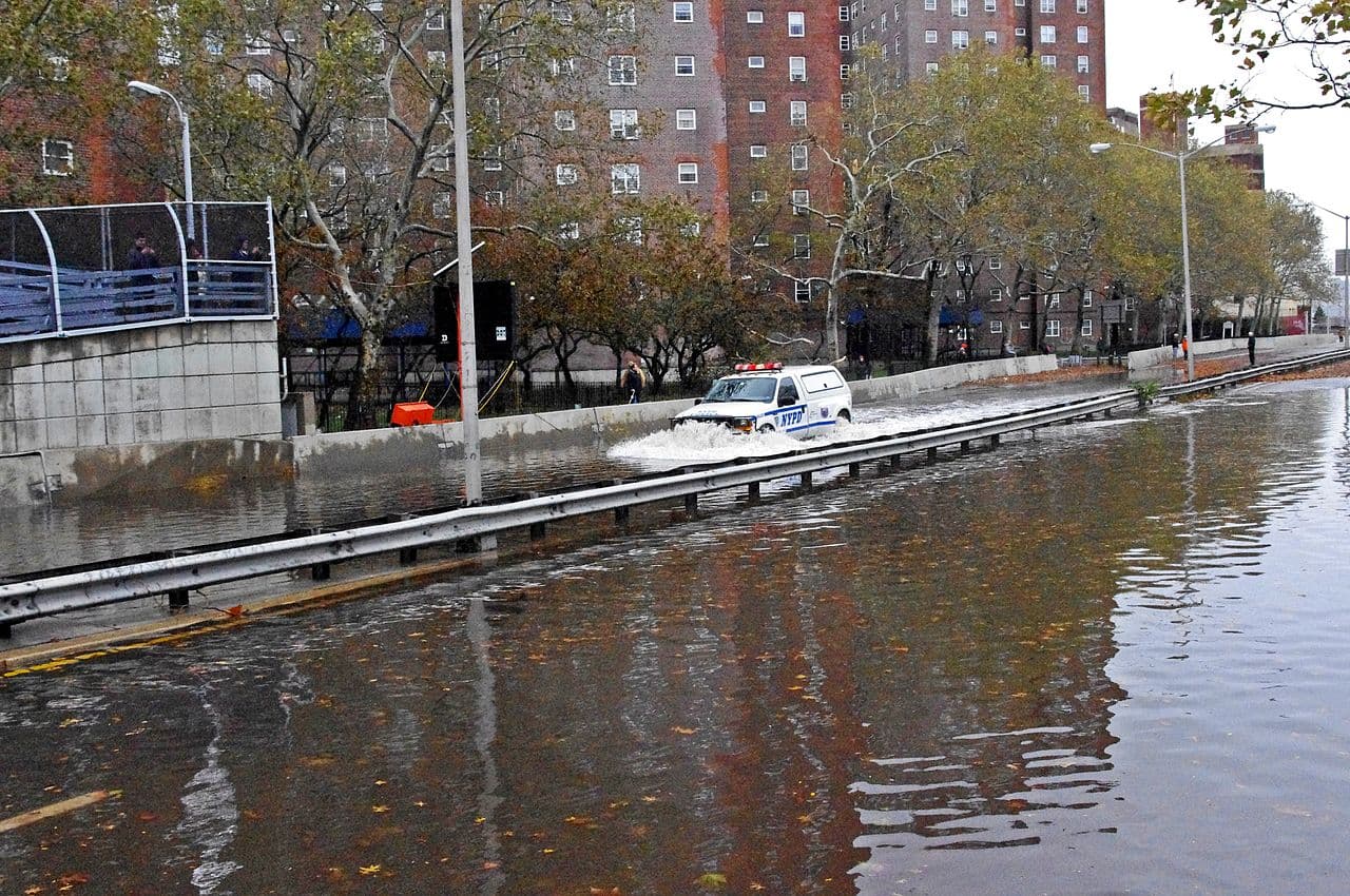 FDR Drive flooded next to Manhattan's East Village during Hurricane Sandy