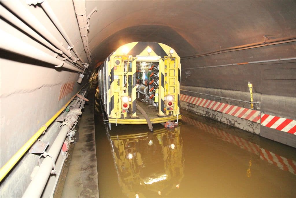 Pump train removing water from flooded Cranberry Street subway tunnel after Hurricane Sandy